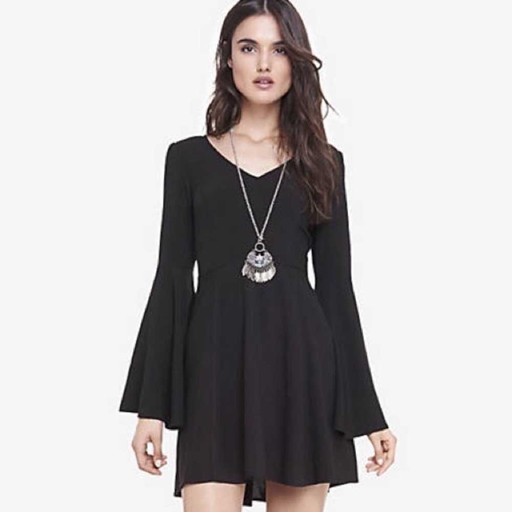 Express black bell sleeve fit and flare dress